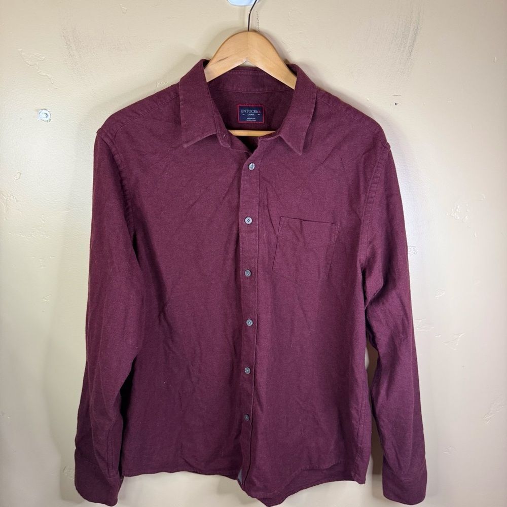 Untuckit Mens Button Down Burgundy Flannel Shirt Size Large 100% Cotton Office